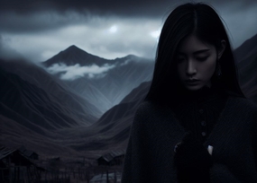 乌云密布户外山脉美女摄影图片